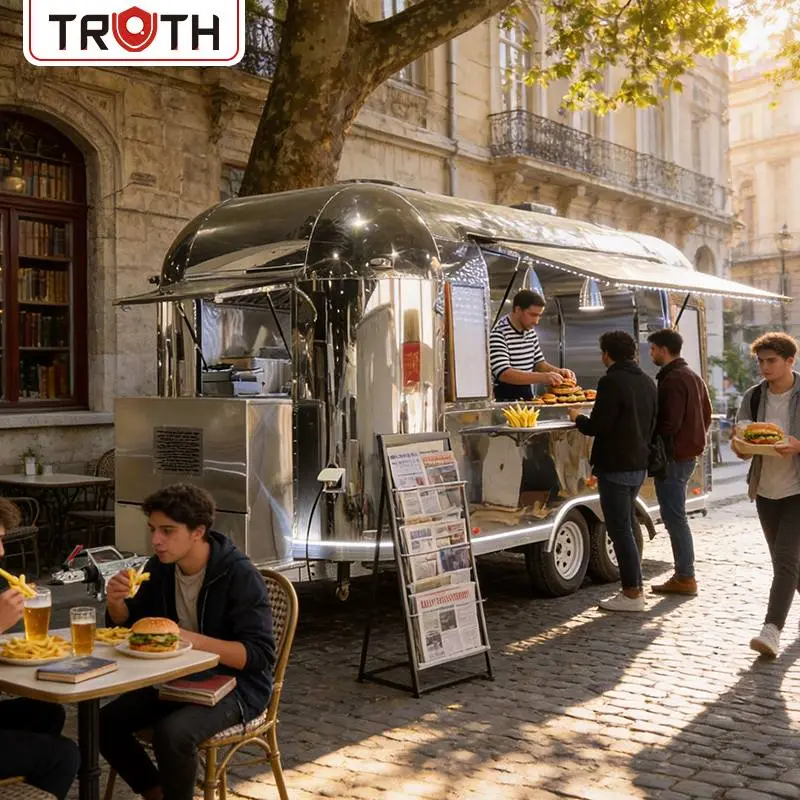 Camión de comida móvil de acero inoxidable para hamburguesas